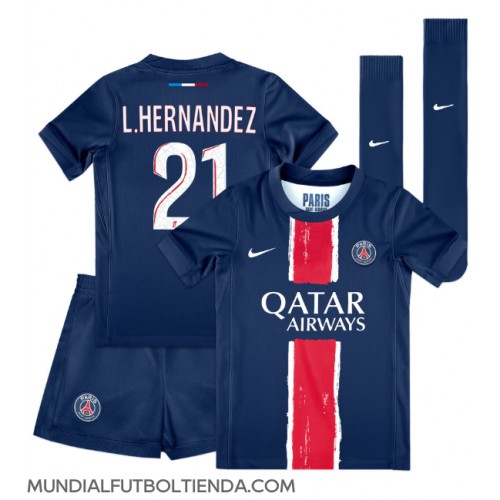 Camiseta Paris Saint-Germain Lucas Hernandez #21 Primera Equipación Replica 2024-25 para niños mangas cortas (+ Pantalones cortos)